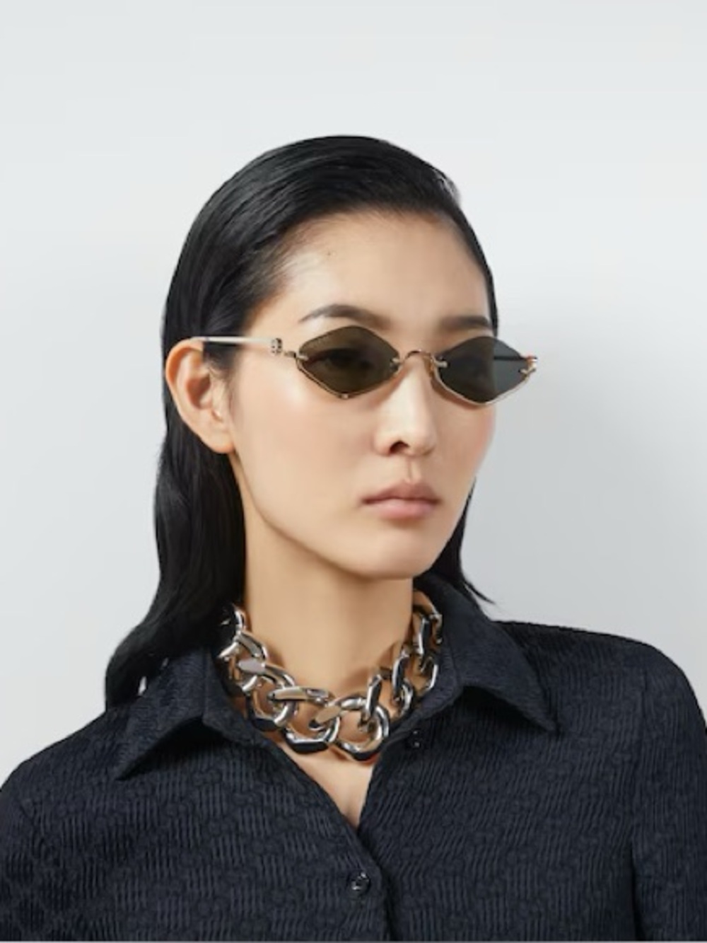 Gucci Eyewear Hexagon Frame Gold Tone Sunglasses Unisex GG Emblem
